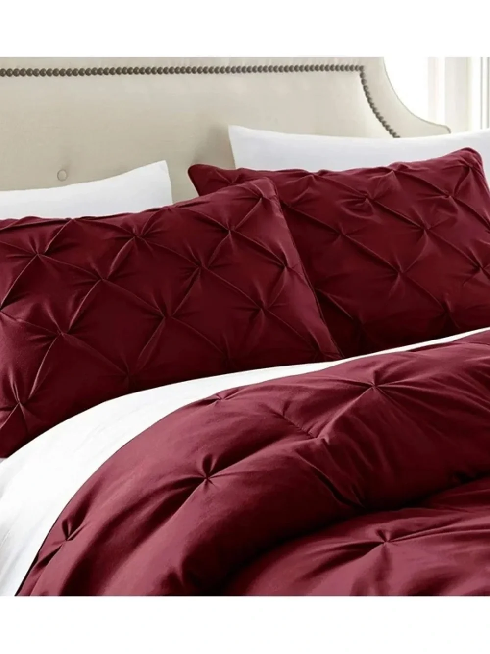 Luxurious Burgundy king 3 piece Pinch-Pleat Comforter Set